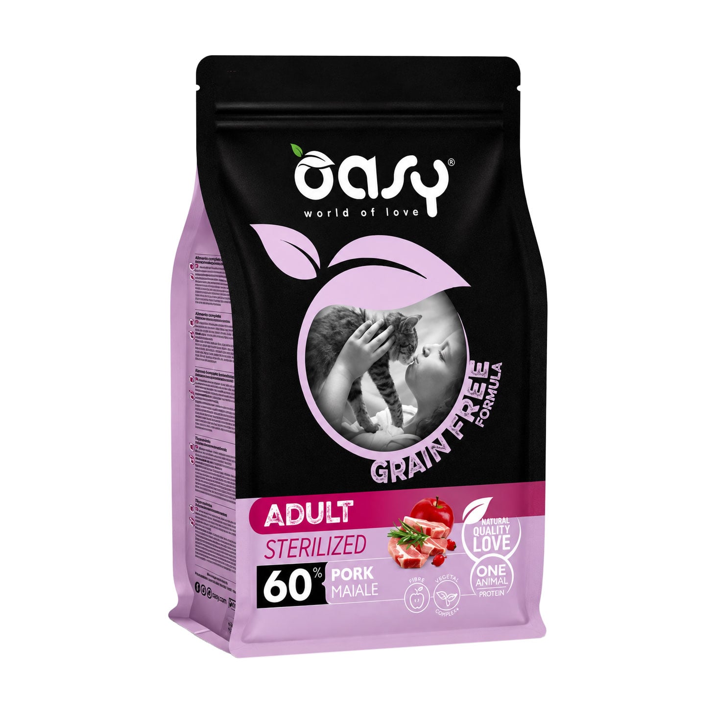 Беззерновий сухий корм для дорослих стерилізованих котів Oasy Grain Free Formula Adult Sterilized зі свининою, 300 г